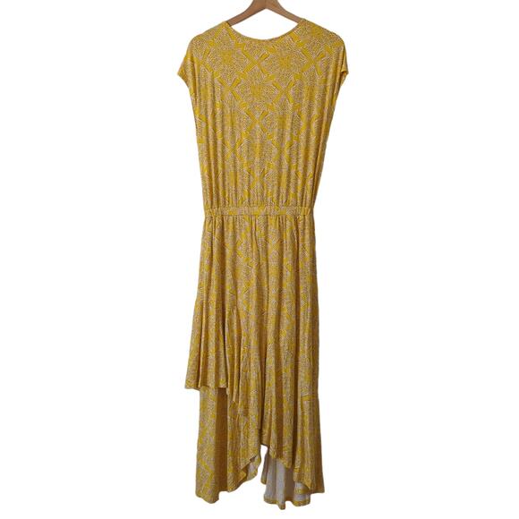 NWT Maeve Anthropologie Fete Midi Medium Dress Yellow Motif Faux Wrap Surplice - Picture 3 of 7